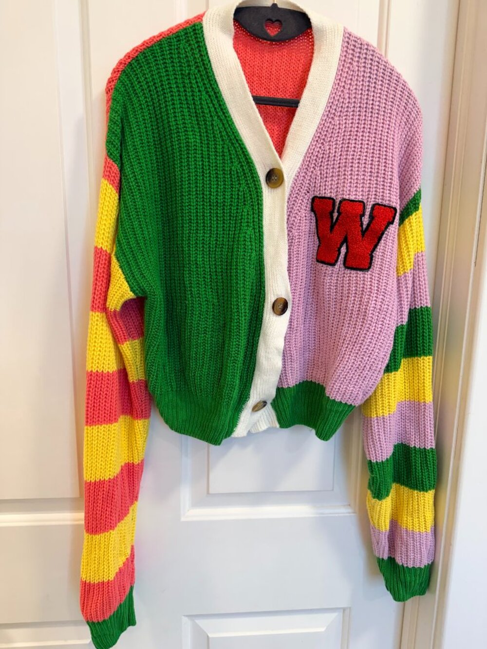 Oversized Colorblock Varsity W Cardigan XL